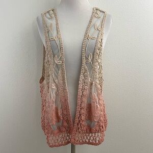 FOREVER 21 OMBRÉ SHEER EMBROIDERED DETAIL VEST CARDIGAN HEATHER GREY SIZE M